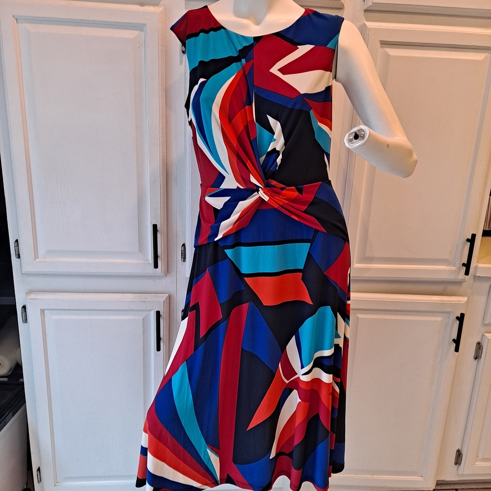 Lauren Ralph Lauren Vibrant Abstract Midi Twist Front Stretch Dress